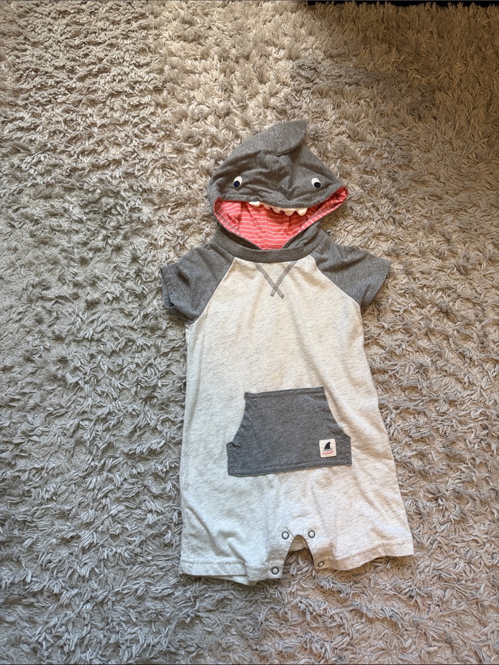 Carter's Gray & Pink Shark Hooded Baby One-Piece